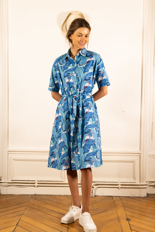 ROBE KIARA FEUILLE BLEU