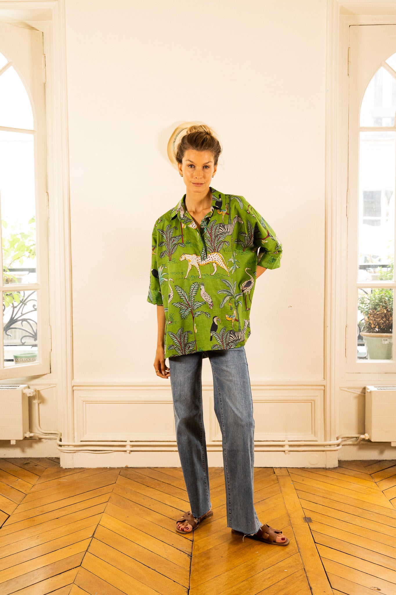 NOLA JUNGLE GREEN BLOUSE