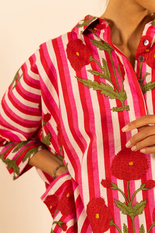 NOLA STRIPED FLOWER BLOUSE