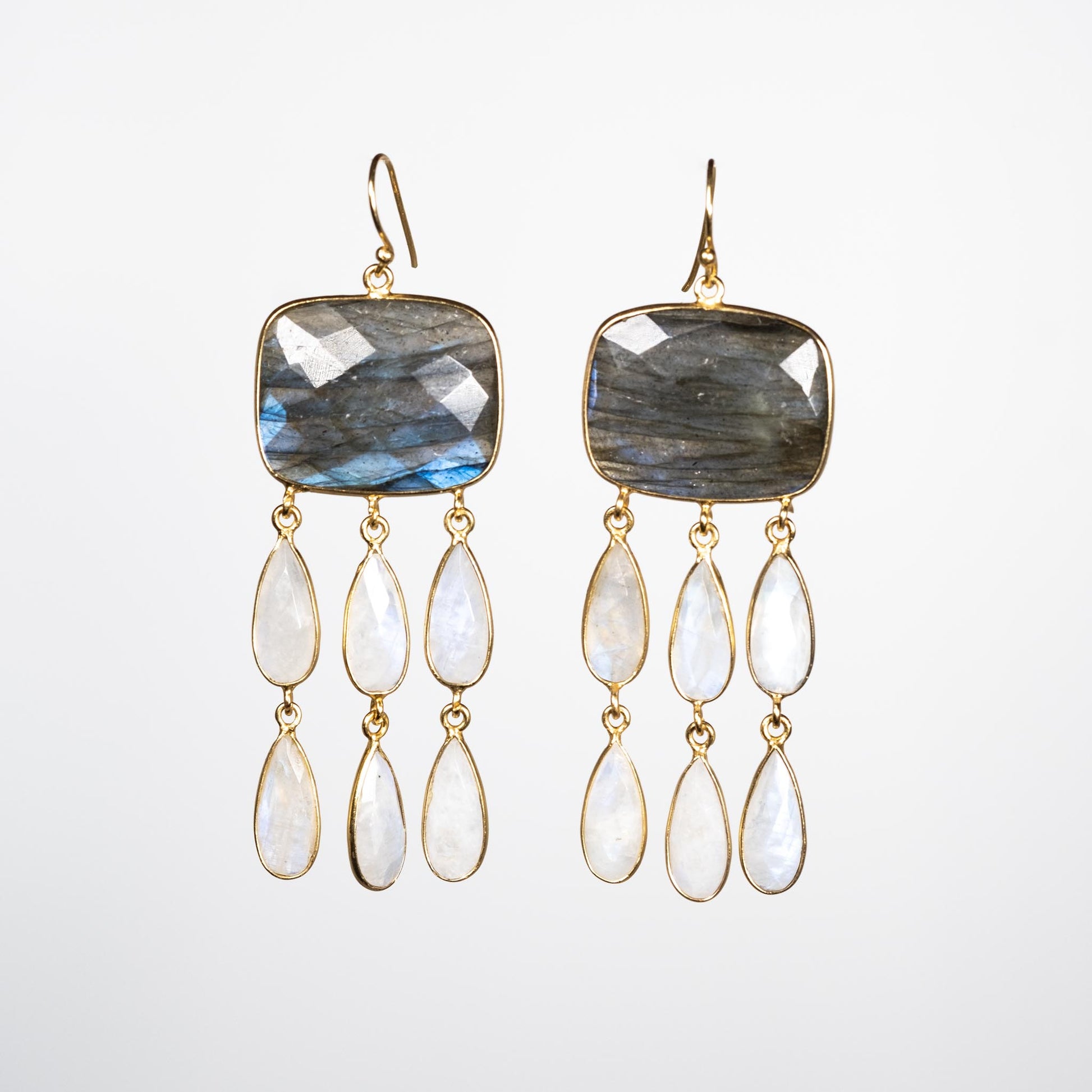 boucles d'oreilles or vermeil dormeuse pierre semi précieuse labradorite pierre de lune joaillerie création bijouterie paris bijoux femme