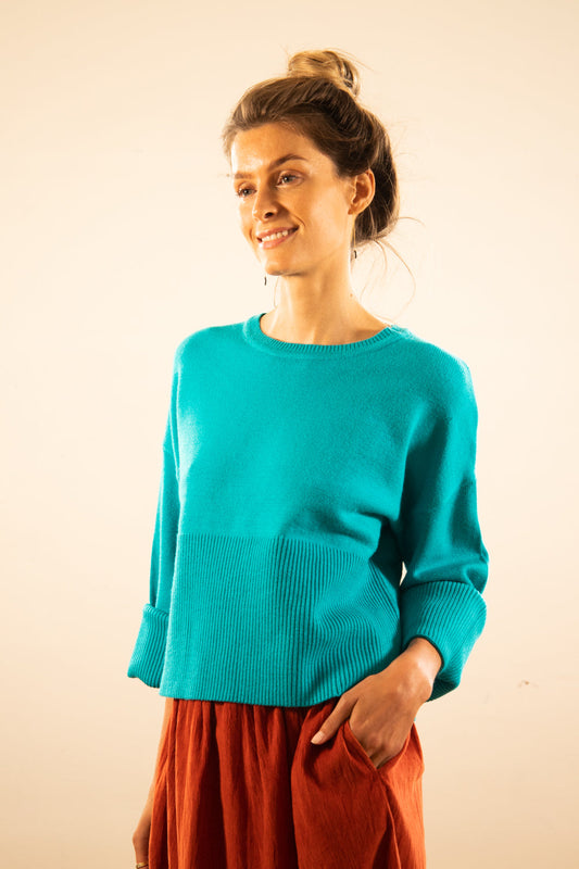 pull bleu maille vetement femme creation paris