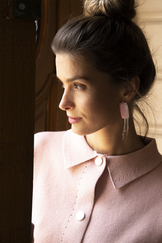 boucles d'oreilles argent pierre semi précieuse calcédoine opale rose tourmaline bijoux femme joaillerie bijouterie paris créateurs