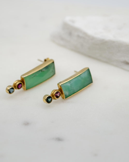 boucles d'oreilles or vermeil pierre semi précieuse chrysoprase tourmaline bijoux femme joaillerie bijouterie paris créateurs