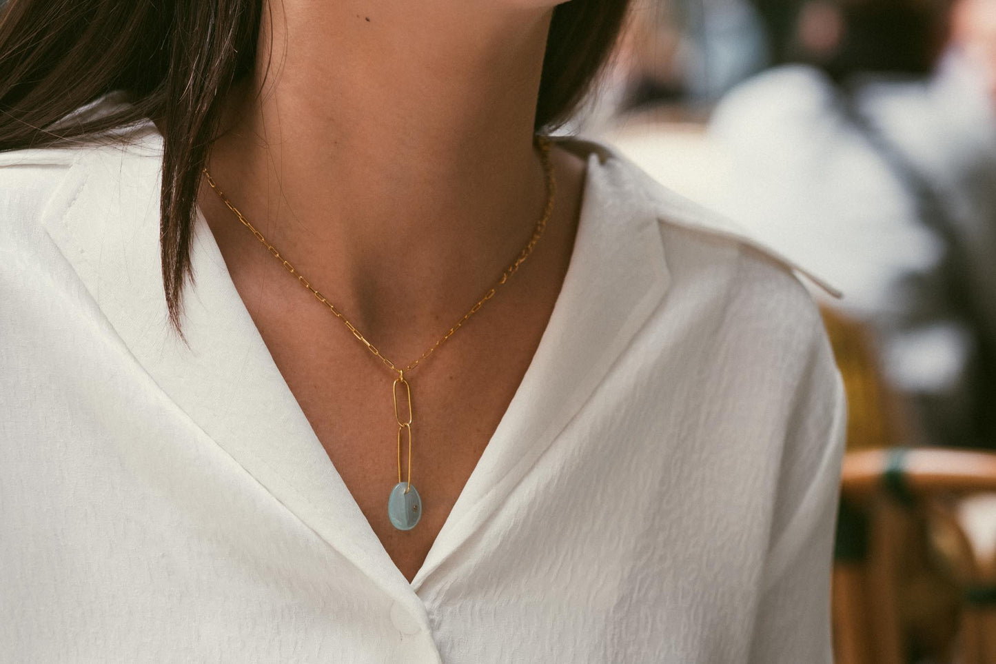 collier or vermeil pierre semi précieuse calcédoine bijoux femme joaillerie bijouterie paris