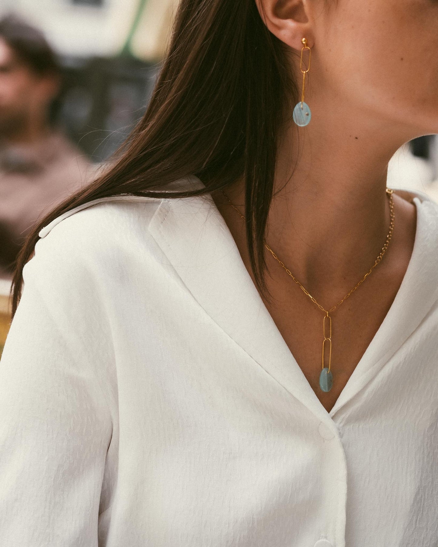 collier or vermeil pierre semi précieuse calcédoine bijoux femme joaillerie bijouterie paris