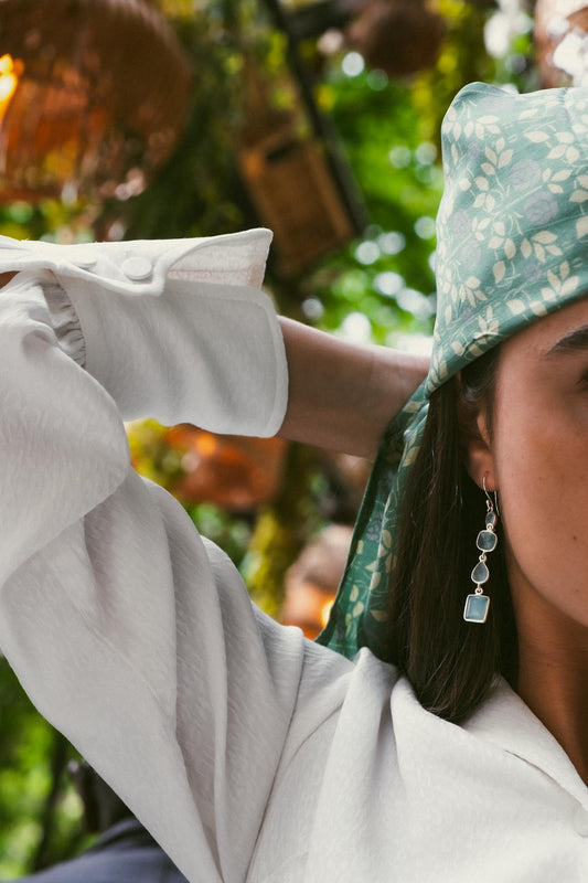 boucles d'oreilles argent dormeuse pierre semi précieuse calcédoine joaillerie création bijouterie paris bijoux femme