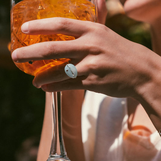 bague argent coquillage pierre semi précieuse calcédoine bleu bijoux femme joaillerie paris créateurs