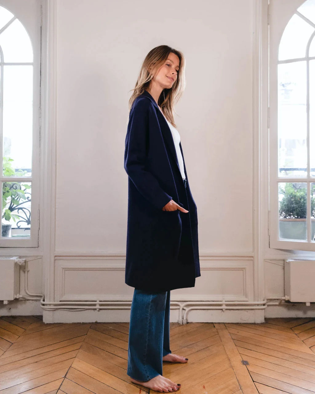 manteau droit femme bleu marine pret à porter création paris