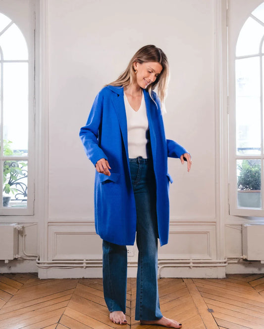 manteau droit femme bleu roi pret à porter création paris