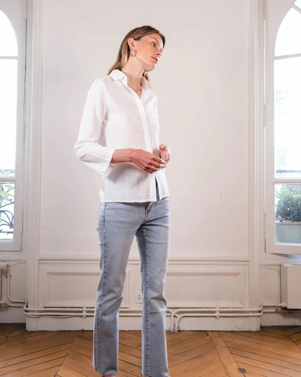 pantalon droit femme jean délavé création paris pret-à-porter vêtements femme