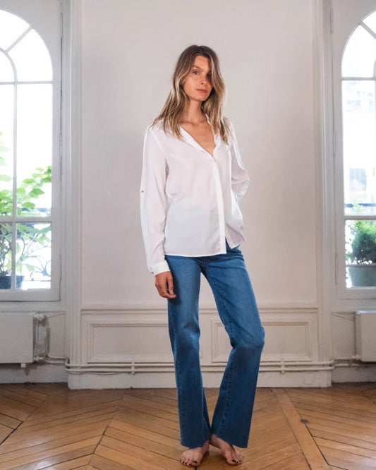 chemise blanche femme bouton nacré création paris pret-à-porter