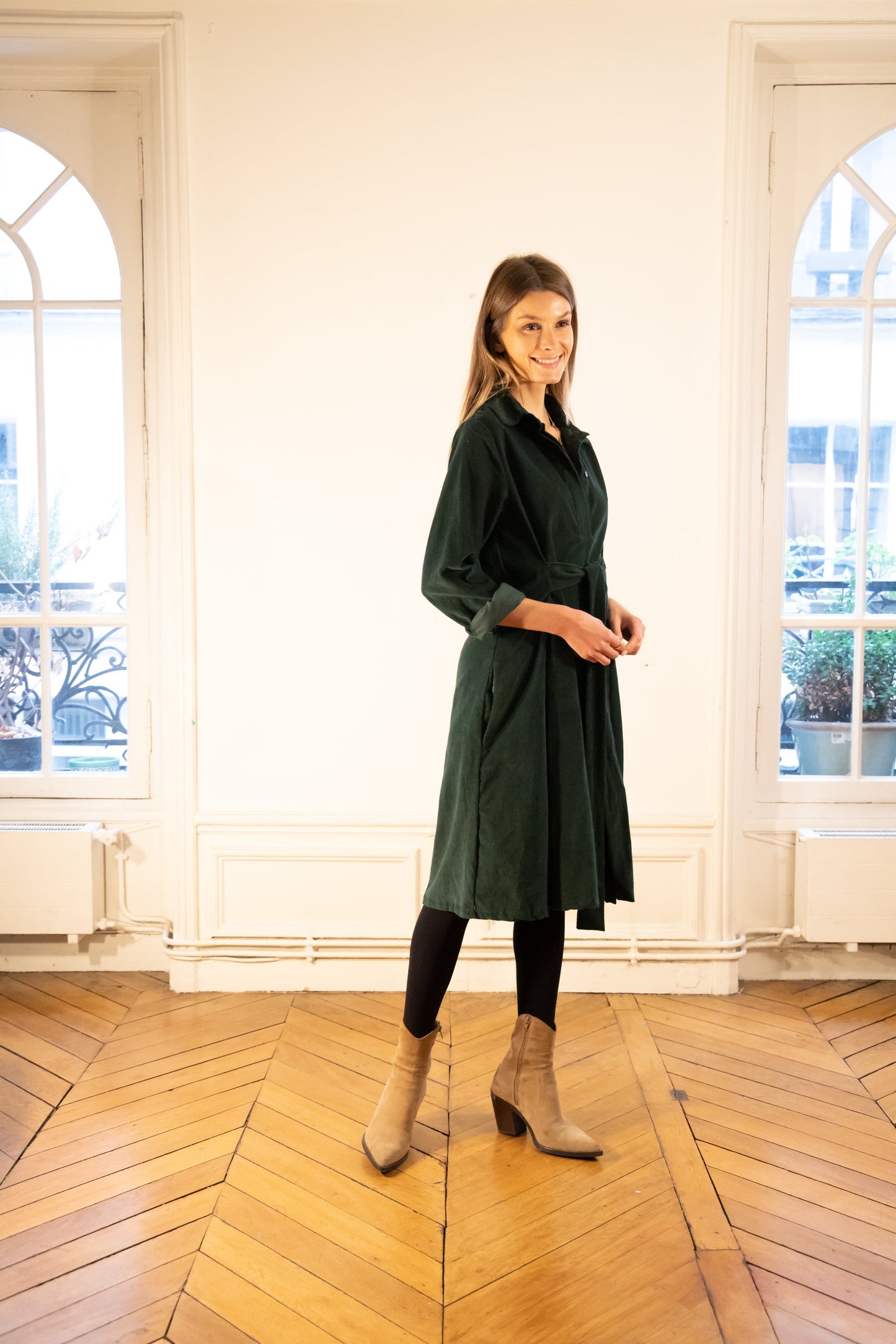 ROBE PAOLA VELOURS CANARD