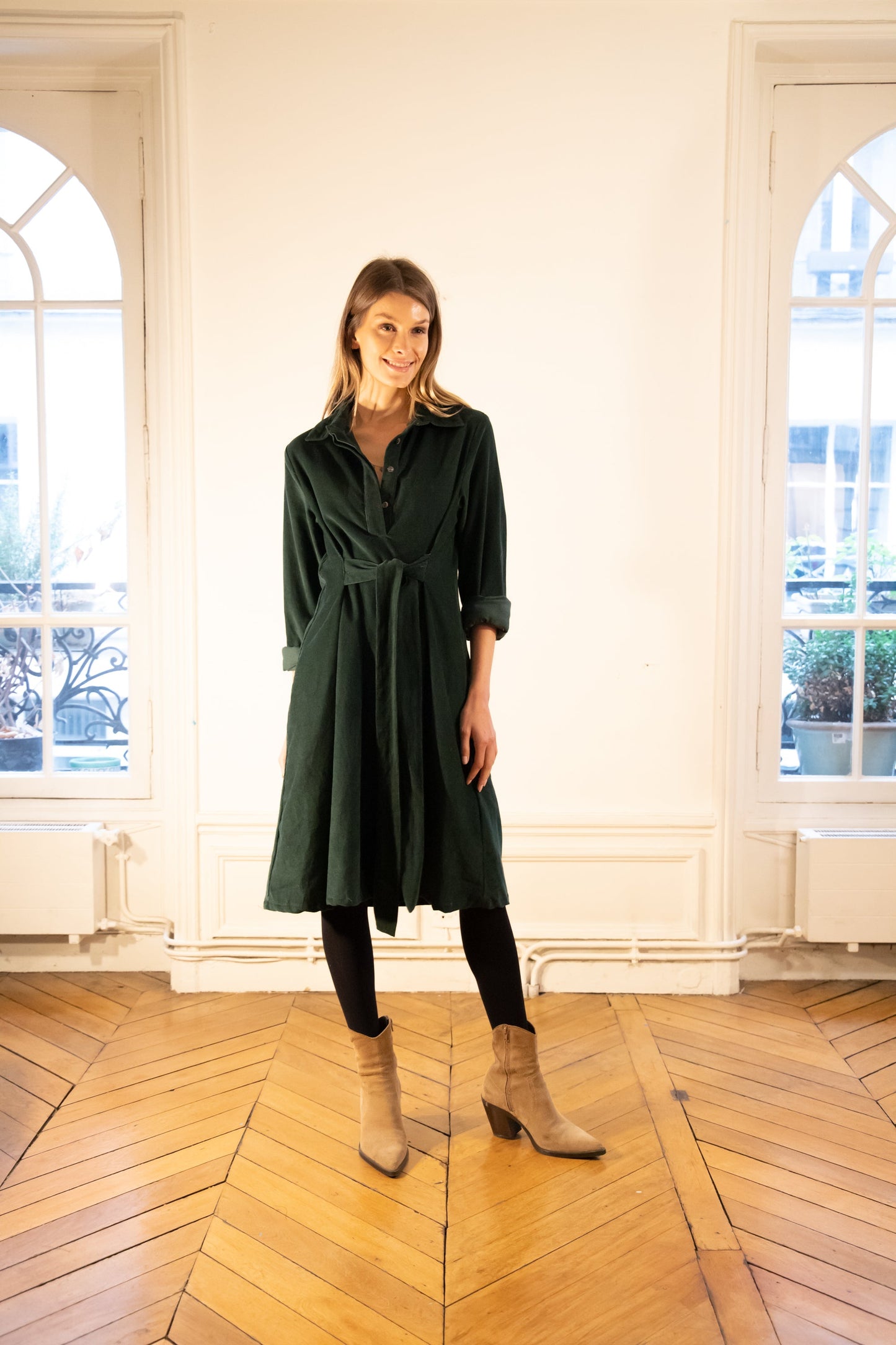 ROBE PAOLA VELOURS CANARD