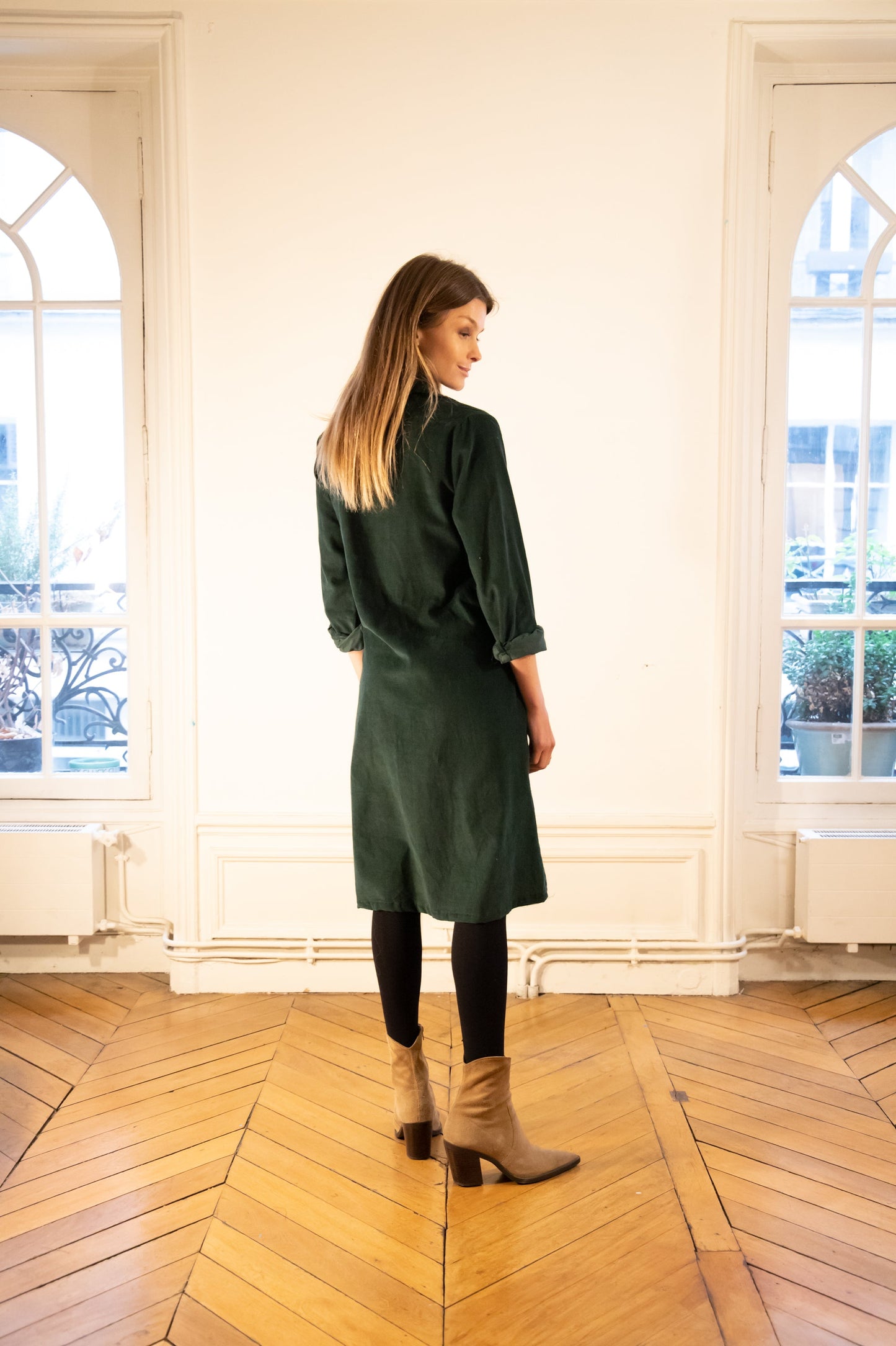ROBE PAOLA VELOURS CANARD