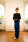 pantalon droit velours bleu roi taille basse vetements femme création paris