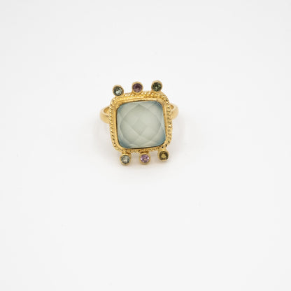bague or vermeil pierre semi précieuse calcédoine zirconias bijoux femme joaillerie bijouterie paris créateurs