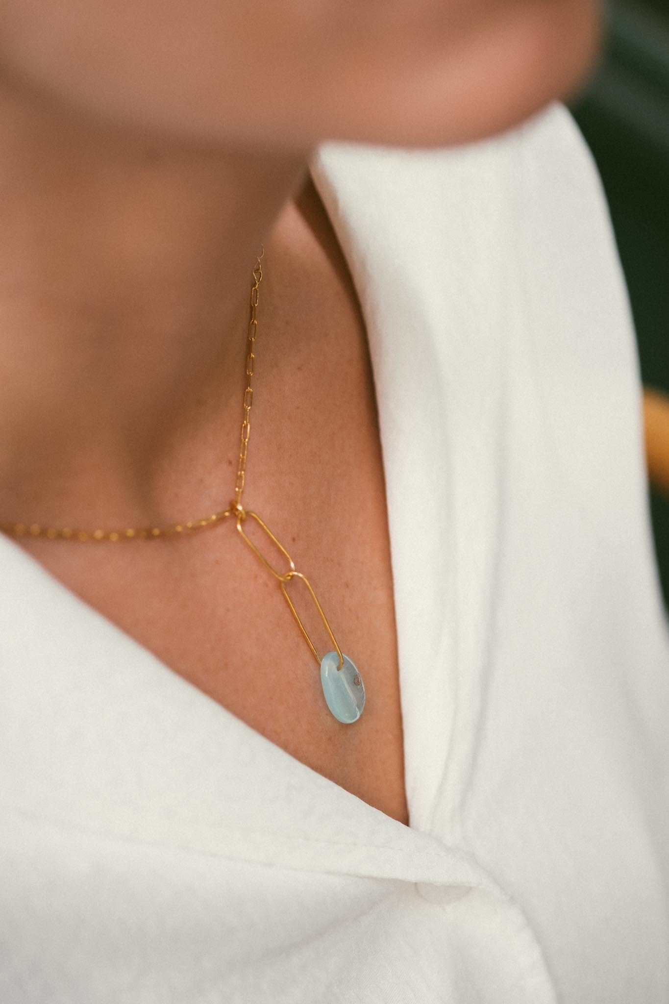 collier or vermeil  pierre semi précieuse calcédoine bijoux femme joaillerie bijouterie paris