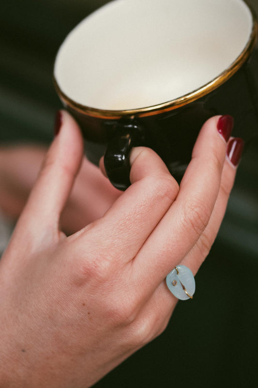 bague vermeil coquillage pierre semi précieuse calcédoine bleu  bijoux femme joaillerie paris créateurs