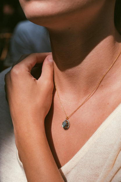 collier or vermeil pierre semi précieuse labradorite zirconia bijoux femme joaillerie bijouterie paris