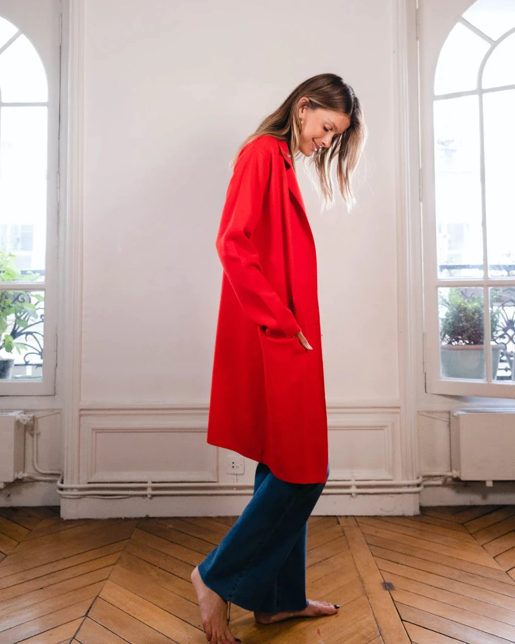manteau droit femme rouge pret à porter création paris