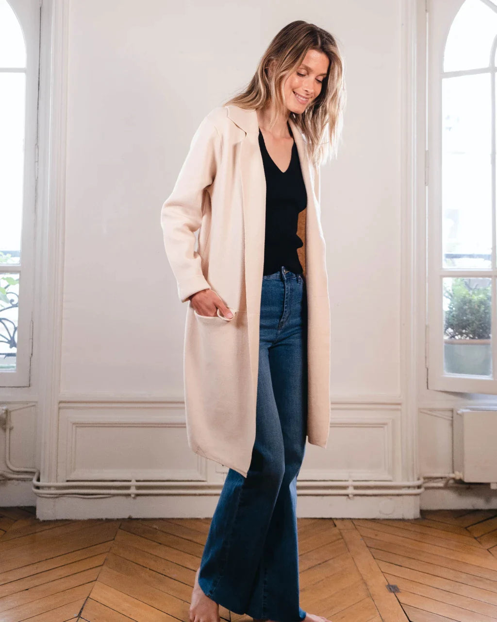 manteau droit femme creme pret à porter création paris