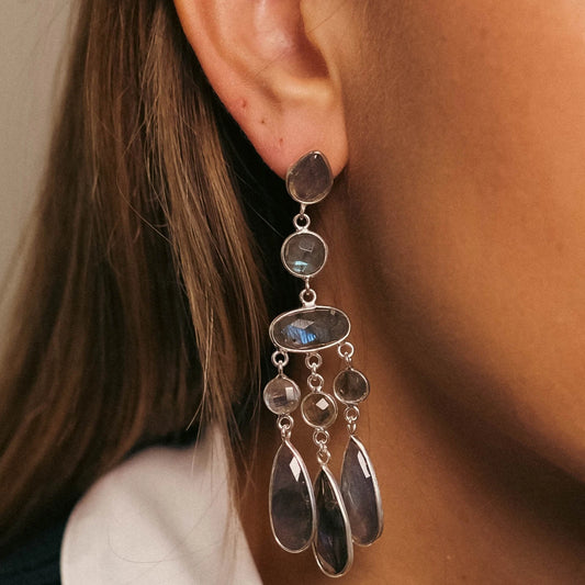 boucles d'oreilles argent dormeuse pierre semi précieuse labradorite joaillerie création bijouterie paris bijoux femme